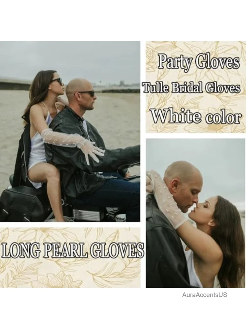 Long Pearl Wedding Gloves Tulle Bridal Gloves Detachable Sleeves Elbow Length
